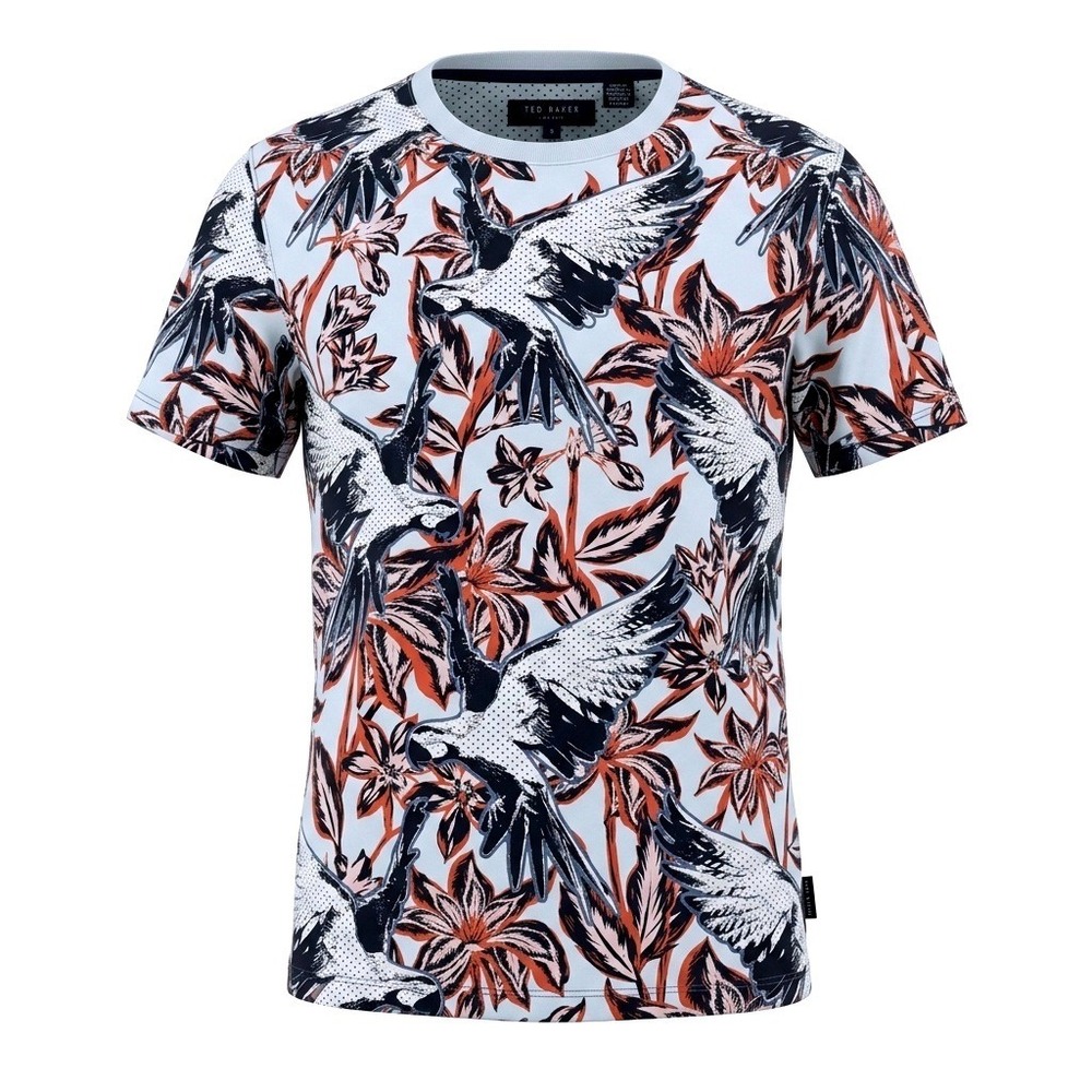 Ted Baker London Tieler Tropical Parrot Floral Print T-Shirt Blue Mens Size 3 M